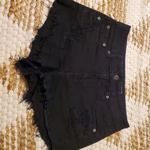 High waisted distressed jean shorts